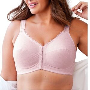 Plus Size Comfort Choice 42C Wireless Posture Support Bra Pink Front Clasp NWT